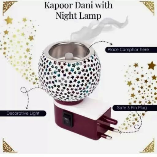 Crown Ceramic Aroma Diffuser | Kapoor Dani Cum Night Lamp Multi Functional Essential Oil Camphor Burner For Fragrance With Switch On/Off Button For Heating | Kapoor Dani (1, White, Medium)
