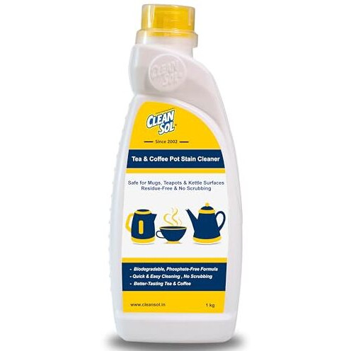 Cleansol Tea & Coffee Pot Stain Cleaner Powder | Safe For Mugs, Teapots & Kettle Surfaces | Residue-Free & No Scrubbing -1Kg