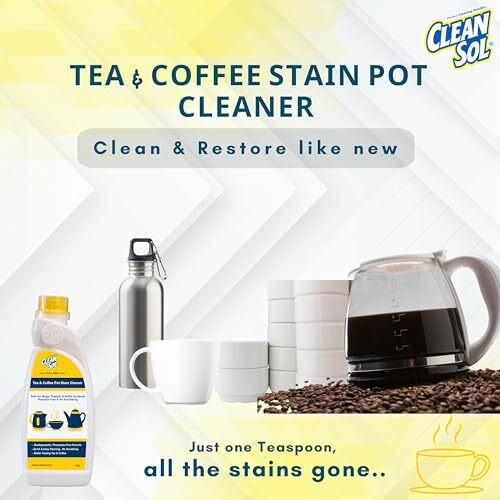 Cleansol Tea & Coffee Pot Stain Cleaner Powder | Safe For Mugs, Teapots & Kettle Surfaces | Residue-Free & No Scrubbing -1Kg