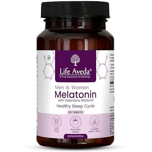 Life Aveda Melatonin Sleep Tablets Herbal Sleeping Pills Promotes Deep Sleep, Improve Sleep Quality With Vitamin B6, Valeriana Wallichii, Chamomile Extract | Faster Safe & Non-Habit Forming, For Men & Women - 60 Veg Tablets