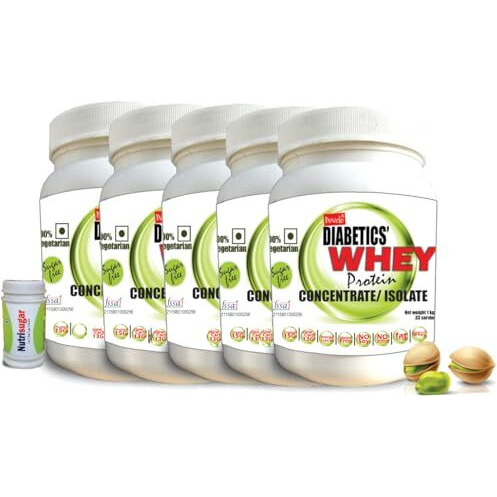 Develo Whey Protein Powder For Diabetic Health & Optimum Weight, Sugar Free Snack For Diabetes Care - 5Kg (Pack Of 5) Elaichi Pista