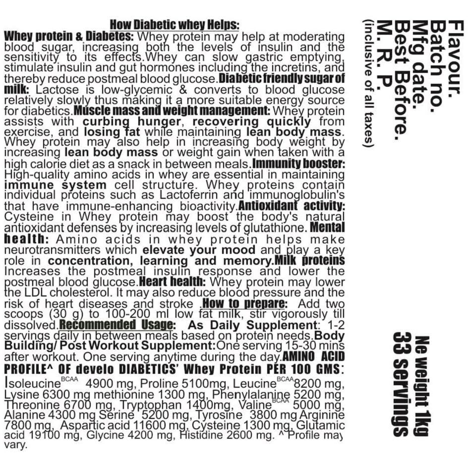 Develo Whey Protein Powder For Diabetic Health & Optimum Weight, Sugar Free Snack For Diabetes Care - 5Kg (Pack Of 5) Elaichi Pista