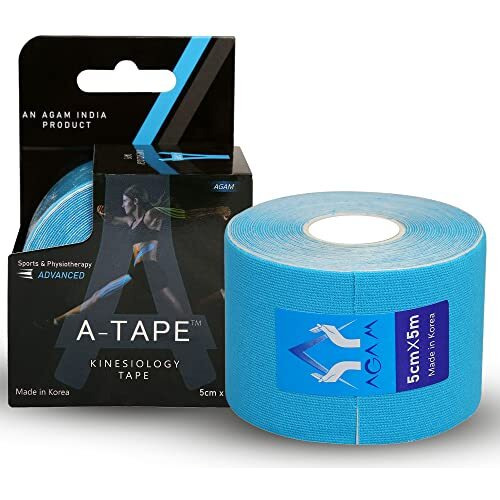 A-Tape Made In Korea Kinesiology Tape For Physiotherapy Kinesio Tape For Sports Injury Pain Relief Athletic Therapeutic Muscle Tape (5 Cm * 5.0 M) (Blue)