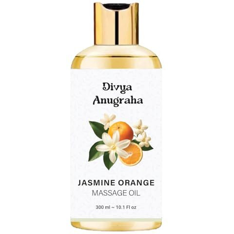 Divya Anugraha Massage Oil Seductive, Sensual Oil For Date Nights Intimate, Romantic Massage Oil For Couples. Non-Sticky Formula, 100% Natural (300 Ml, Jasmine Orange)