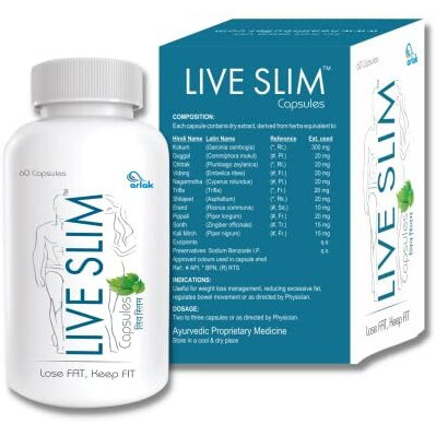 Arlak Live Slim Weight Loss Capsules | Fat Burner | Metabolism Booster | Remove Belly Fat | Improve Digestion For Men And Women 60 Capsules (Pack Of 2)