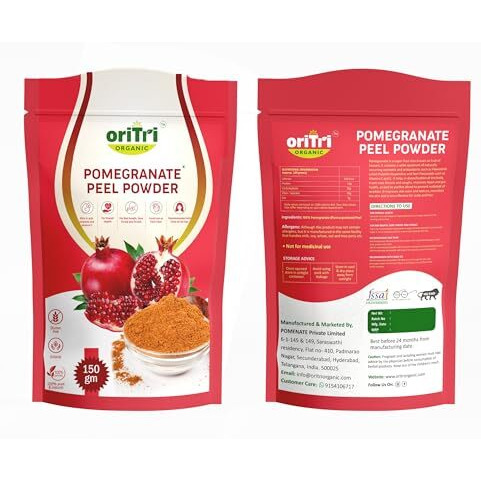 Oritri Organic Pomegranate Peel Powder 150G | Rich In Antioxidants | Anar Powder For Skin Brightening, Acne & Hair Fall Care | Supports Immunity & Diabetes Management