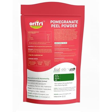 Oritri Organic Pomegranate Peel Powder 150G | Rich In Antioxidants | Anar Powder For Skin Brightening, Acne & Hair Fall Care | Supports Immunity & Diabetes Management