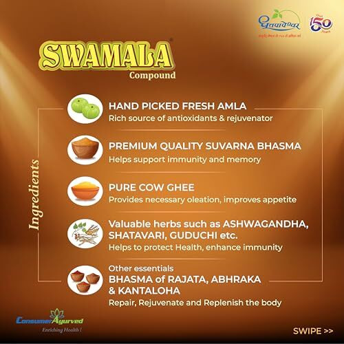 Dhootapapeshwar Swamala Compound Fortified With Pure Gold & Silver | Ayurvedic Supplement For Immune Support, Overall Health, Strengthens Respiratory System, Overcomes Debility | For All Seasons | 1Kg