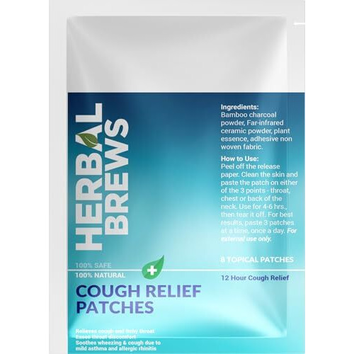 Herbal Brews - Cough Relief Decongestion Patch | Wearable Mess-Free, Soothing & Comforting, Natural Air-Activated Heat Therapy For Children Ages 6+ And Adults | Quick Relief From Runny Nose & Nasal Congestion | Lasts Upto 8 Hrs - 8 Patches