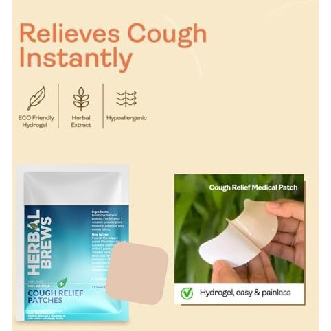 Herbal Brews - Cough Relief Decongestion Patch | Wearable Mess-Free, Soothing & Comforting, Natural Air-Activated Heat Therapy For Children Ages 6+ And Adults | Quick Relief From Runny Nose & Nasal Congestion | Lasts Upto 8 Hrs - 8 Patches