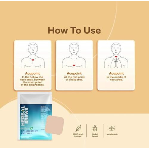 Herbal Brews - Cough Relief Decongestion Patch | Wearable Mess-Free, Soothing & Comforting, Natural Air-Activated Heat Therapy For Children Ages 6+ And Adults | Quick Relief From Runny Nose & Nasal Congestion | Lasts Upto 8 Hrs - 8 Patches