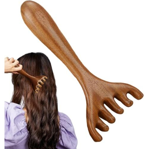 Flavoma Natural Wood 6-Finger Antler Hair And Scalp Massager | Wood Design Multifunctional Meridians Scalp Massage Gua Sha | Scalp Massage No Static Head Massager Tool Physical Therapy
