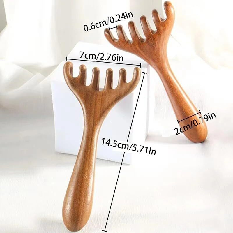 Flavoma Natural Wood 6-Finger Antler Hair And Scalp Massager | Wood Design Multifunctional Meridians Scalp Massage Gua Sha | Scalp Massage No Static Head Massager Tool Physical Therapy