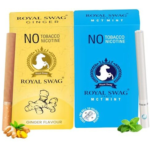 Royal Swag Natural Herbal Cigarettes Ginger, Mint Flavour (20 Sticks) Ayurvedic Herbs Clove, Tulsi, And More Additives And Chemicals 100% Tobacco-Free And Nicotine-Free