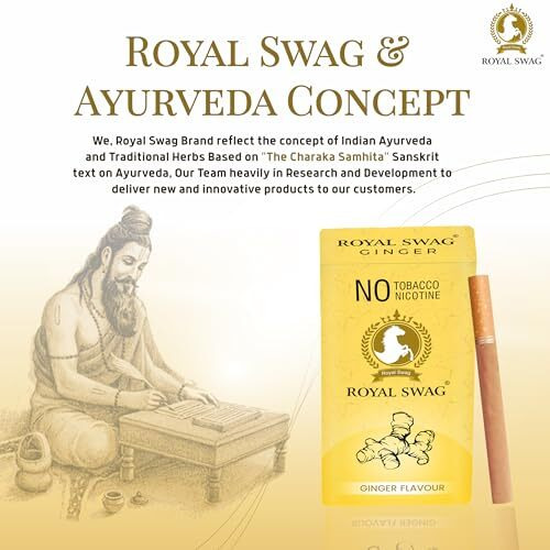 Royal Swag Natural Herbal Cigarettes Ginger, Mint Flavour (20 Sticks) Ayurvedic Herbs Clove, Tulsi, And More Additives And Chemicals 100% Tobacco-Free And Nicotine-Free