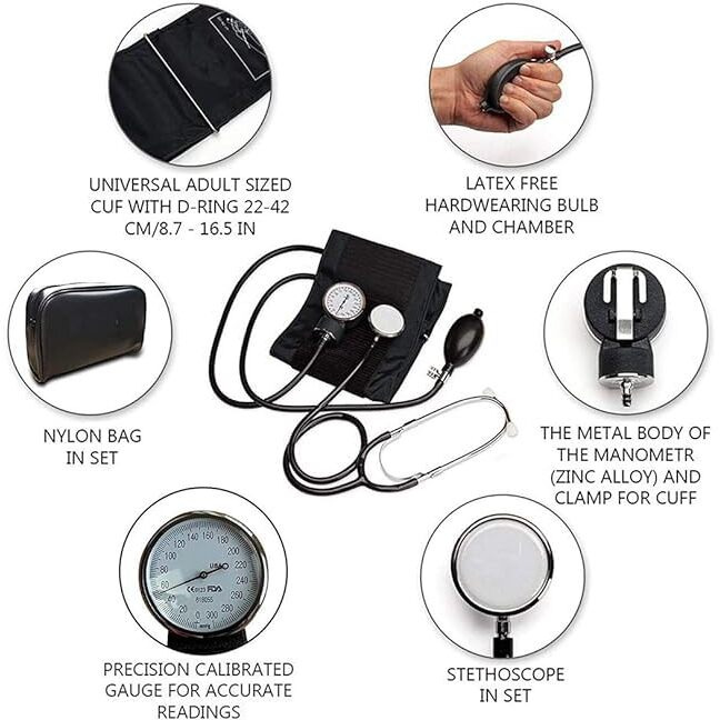 Aneroid Blood Pressure Monitor For Personal And Professional Use With Upper Arm Cuff  Accurate And Reliable Blood Pressure Measurement (Black)