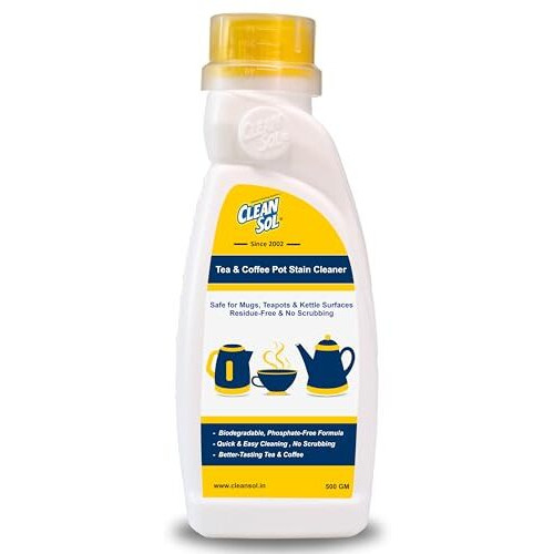 Cleansol Tea & Coffee Pot Stain Cleaner Powder | Safe For Mugs, Teapots & Kettle Surfaces | Residue-Free & No Scrubbing - 500 Gram