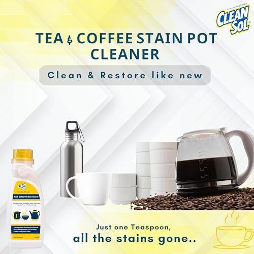 Cleansol Tea & Coffee Pot Stain Cleaner Powder | Safe For Mugs, Teapots & Kettle Surfaces | Residue-Free & No Scrubbing - 500 Gram