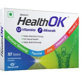 Health Ok Multivitamin With Natural Ginseng, Taurine Power, Daily Energy, Alertness, Vitamin D, C & Other 17 Multivitamins Minerals, For Overall Health, 10 Tablets X Pack Of 6