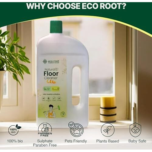 Ecoroot Natural Floor Cleaner Liquid, Citrus Disinfectant Surface Like Concrete, Wood, Lamination, Kills Germs, Biodegradable Herbal Tile Cleaner Liquid, Non-Toxic, Kids & Pet Safe 1 Litre