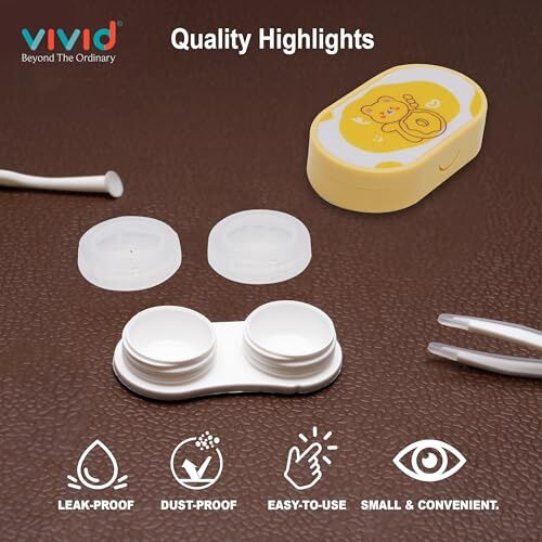 Vivid Portable Mini Contact Lens Case Travel Kit With Mirror, Tweezers & Remover Tool  Cute Design Eye Box Holder For Storage, Daily & Outdoor Use Lc-3058-Lemon