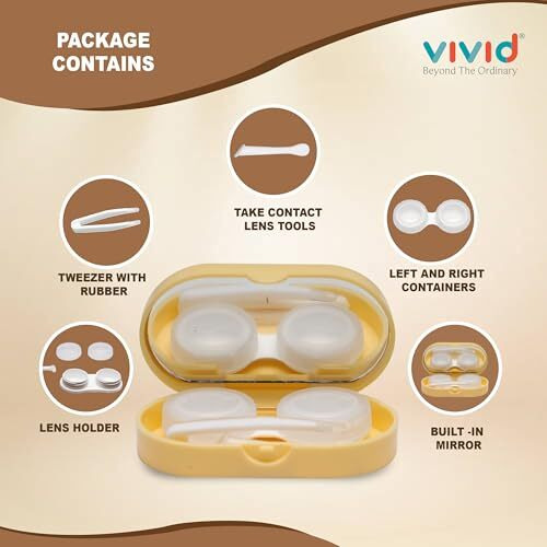 Vivid Portable Mini Contact Lens Case Travel Kit With Mirror, Tweezers & Remover Tool  Cute Design Eye Box Holder For Storage, Daily & Outdoor Use Lc-3058-Lemon