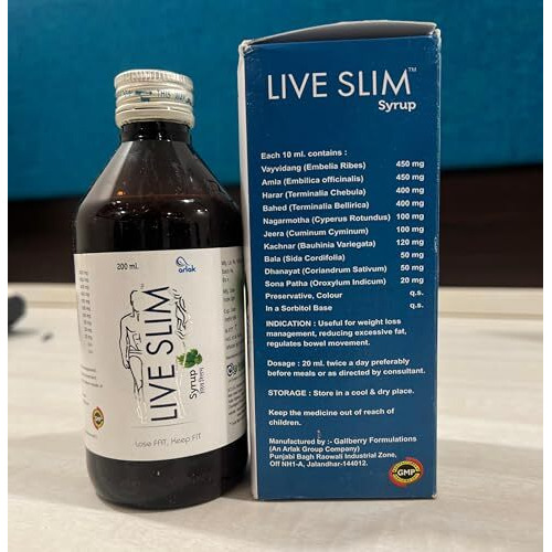 Arlak Live Slim Fat Burning Combo | Ayurvedic Weight Management | Boost Energy & Metabolism | Fat Burner Of Arms, Thighs, Hips, Chin & Belly For Men & Women 200 Ml Syrup And 60 Caspules (Pack Of 1)