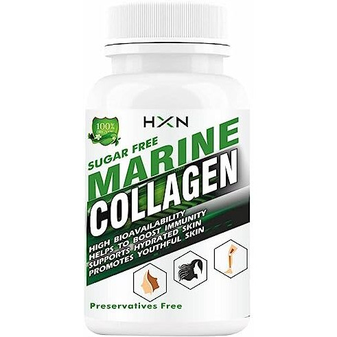 Hxn Collagen Supplements For Women, Marine Protein Peptides With Hyaluronic Acid, Vitamin C, E, B12, Glutathione Powder, Biotin, And Grape Seed Extract To Boost Skin, Face & Hair Health-60 Tablets