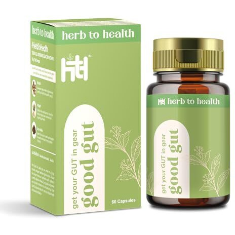 Herb To Health Good Gut Supplement | Gut Support For Men & Women | Supports Digestion, Metabolism, Immunity, Bloating, Gas & Constipation Relief | Detox & Cleanse Formula | 60 Capsules  Pack Of 1