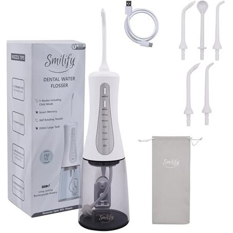 Smilify Cordless Dental Water Flosser For Teeth | 5 Modes (Including Child Mode) | 5 Tips For Complete Oral Care | Large 350Ml Detachable Water Tank | Ipx7 Waterproof | Usb-C Rechargeable Long-Lasting Battery | 1 Year Warranty