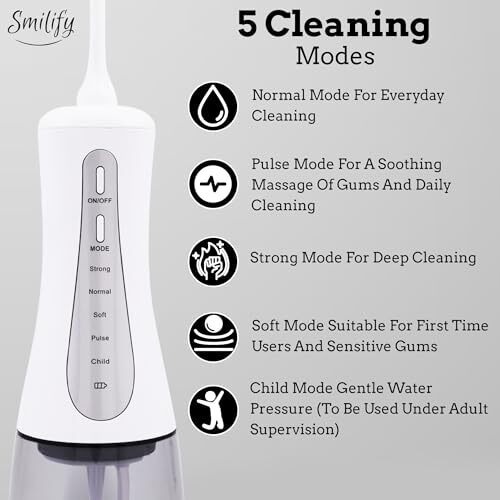 Smilify Cordless Dental Water Flosser For Teeth | 5 Modes (Including Child Mode) | 5 Tips For Complete Oral Care | Large 350Ml Detachable Water Tank | Ipx7 Waterproof | Usb-C Rechargeable Long-Lasting Battery | 1 Year Warranty