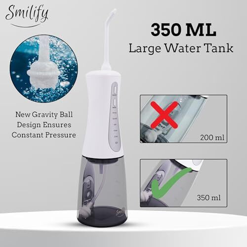Smilify Cordless Dental Water Flosser For Teeth | 5 Modes (Including Child Mode) | 5 Tips For Complete Oral Care | Large 350Ml Detachable Water Tank | Ipx7 Waterproof | Usb-C Rechargeable Long-Lasting Battery | 1 Year Warranty