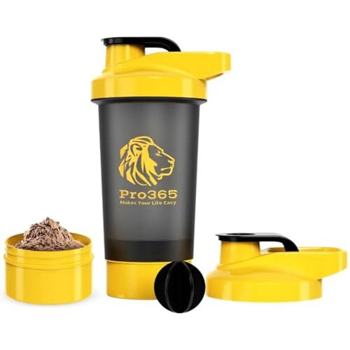 Pro365 Protein Shaker Bottle| Extra Compartment| Premium Leakproof Abs Material| Shaker Mixer| 600 Ml| 1 Year Brand Warranty