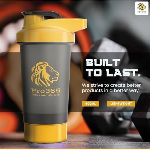 Pro365 Protein Shaker Bottle| Extra Compartment| Premium Leakproof Abs Material| Shaker Mixer| 600 Ml| 1 Year Brand Warranty