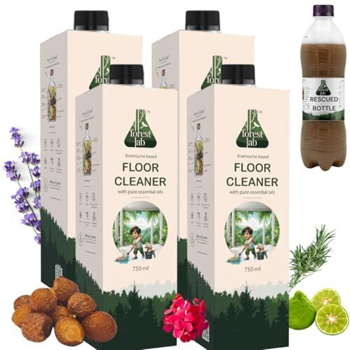 Forest Lab Floor Cleaner| Eco Friendly, Baby & Pet Safe, Non Toxic, Natural & Biodegradable| Herbal Disinfectant| Bio Enzyme, Soapnuts| Cleans Marble Wood Tiles Or Granite (750 Ml (Pack Of 4))