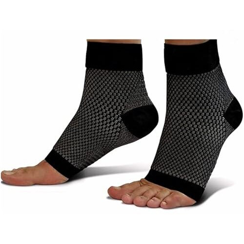 Compression Open Toe Socks | Nano Sock Neuropathy Unisex | Bamboo Cotton Compression Socks Women | Ecosync | Black | Plantar Fasciitis | Arch Support | Foot & Ankle Swelling | Heel Pain | Injury Recovery