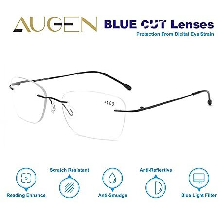 Augen Anti Glare Blue Cut Multi Focus Progressive Reading Glasses 3 Powers In 1 (104-Black,+3.00)