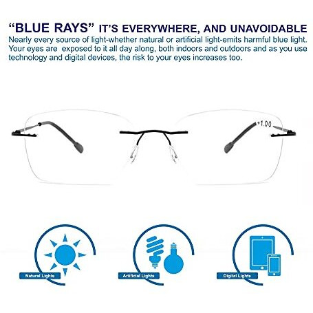 Augen Anti Glare Blue Cut Multi Focus Progressive Reading Glasses 3 Powers In 1 (104-Black,+3.00)