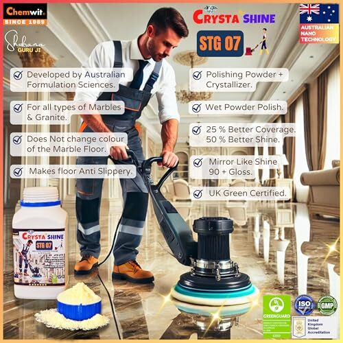 Crysta Shine Stg 07  Marble Polishing Powder  High Gloss Crystallizer Powder Polish For All Marbles & Granite - Stone Floor Shiner  Italian Marble Indian Kota Terrazzo (1 Kg.)
