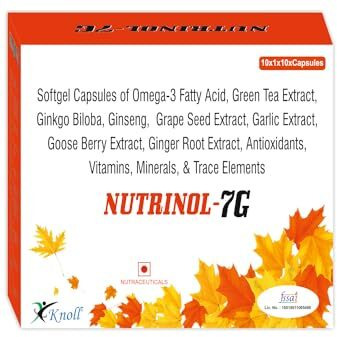 Knoll Healthcare Nutrinol 7G Multivitamin Capsules Omega 3 Fatty Acid (Fish Oil) Zinc Vitamin B1 K D Epa (90Mg) Dha (60Mg) 30 Capsules + 100 Ingredients (Pack Of 10)