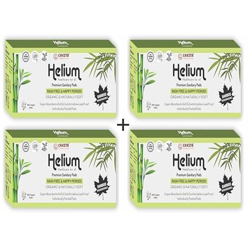 Chesta Formulation New Helium Biodegradable Bamboo Premium Sanitary Pads - (Pack Of 4 * 20  80 Pads - Xl-290Mm+Xxl-330Mm) Pure Cotton 100% Rash-Free-Periods Full-Day & Full-Night High Absorbent