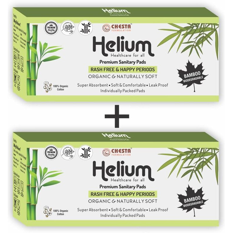 Chesta Formulation New Helium Biodegradable Bamboo Premium Sanitary Pads - (Pack Of 2 * 20  40 Pads - Xl-290Mm+Xxl-330Mm) Pure Cotton 100% Rash-Free-Periods Full-Day & Full-Night High Absorbent