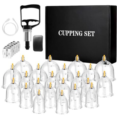 Hannea Vacuum Cupping Kit, Cupping Therapy Set Relieves Aches And Pains, Improves Circulation, Home Therapy Vacuum Cupping Tool Kit With Assorted Sized Silicone Cups & Manual Pump