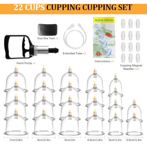 Hannea Vacuum Cupping Kit, Cupping Therapy Set Relieves Aches And Pains, Improves Circulation, Home Therapy Vacuum Cupping Tool Kit With Assorted Sized Silicone Cups & Manual Pump