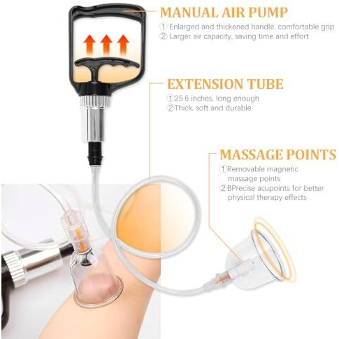 Hannea Vacuum Cupping Kit, Cupping Therapy Set Relieves Aches And Pains, Improves Circulation, Home Therapy Vacuum Cupping Tool Kit With Assorted Sized Silicone Cups & Manual Pump