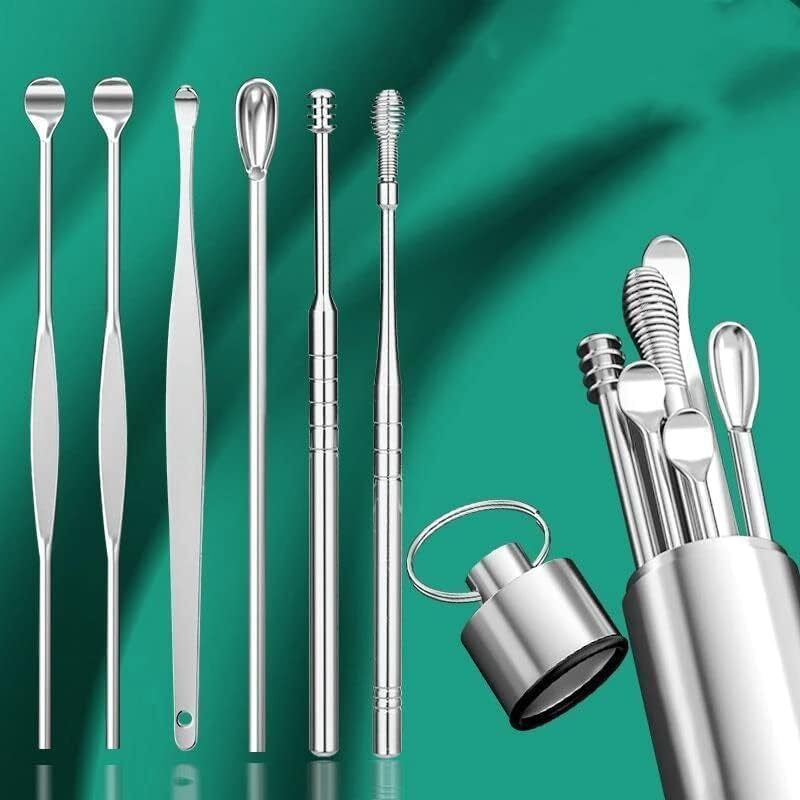 Swenrix 6-In-1 Ear Wax Cleaner - Resuable Ear Cleaning Tools With Aluminum Tube - Ear Pick Wax Remover Tool Kit With Ear Curette Cleaner And Spring Ear Buds Cleaner Fit In Pocket Great For Traveling
