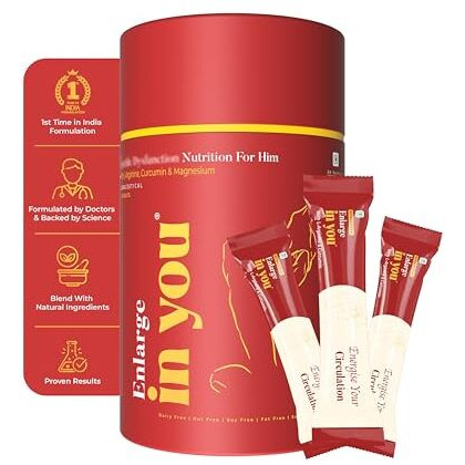 Inyou Enlarge Premium Supplement For Men - Supports Stamina & Blood Flow With L-Arginine, Curcumin, Magnesium & Zinc | Fssai, Gmp, & Haccp Certified (30 Sachets - 5.2G Per Sachet)
