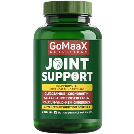 Gomaax Joint Support Supplement With Glucosamine, Collagen, Chondroitin, Msm, Sallaki, Turmeric, Calcium, Vitamin D | Cartilage & Joint Support Supplement |60 Tablets