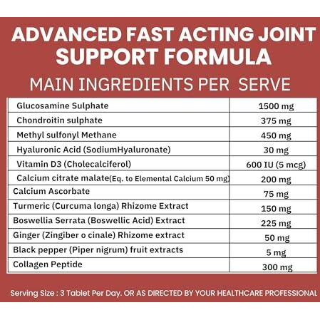 Gomaax Joint Support Supplement With Glucosamine, Collagen, Chondroitin, Msm, Sallaki, Turmeric, Calcium, Vitamin D | Cartilage & Joint Support Supplement |60 Tablets