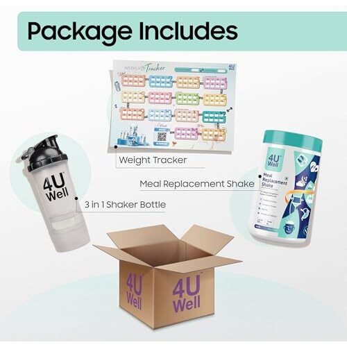 4Uwell Meal Replacement Shake With Shaker For Weight Management & Control For Men & Women | Vanilla Flavour With 4 Probiotics | 18 Essential Vitamins & Minerals (30 Servings, 500G)